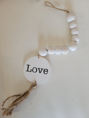 Natural Wood Bead Garland with Love Sign